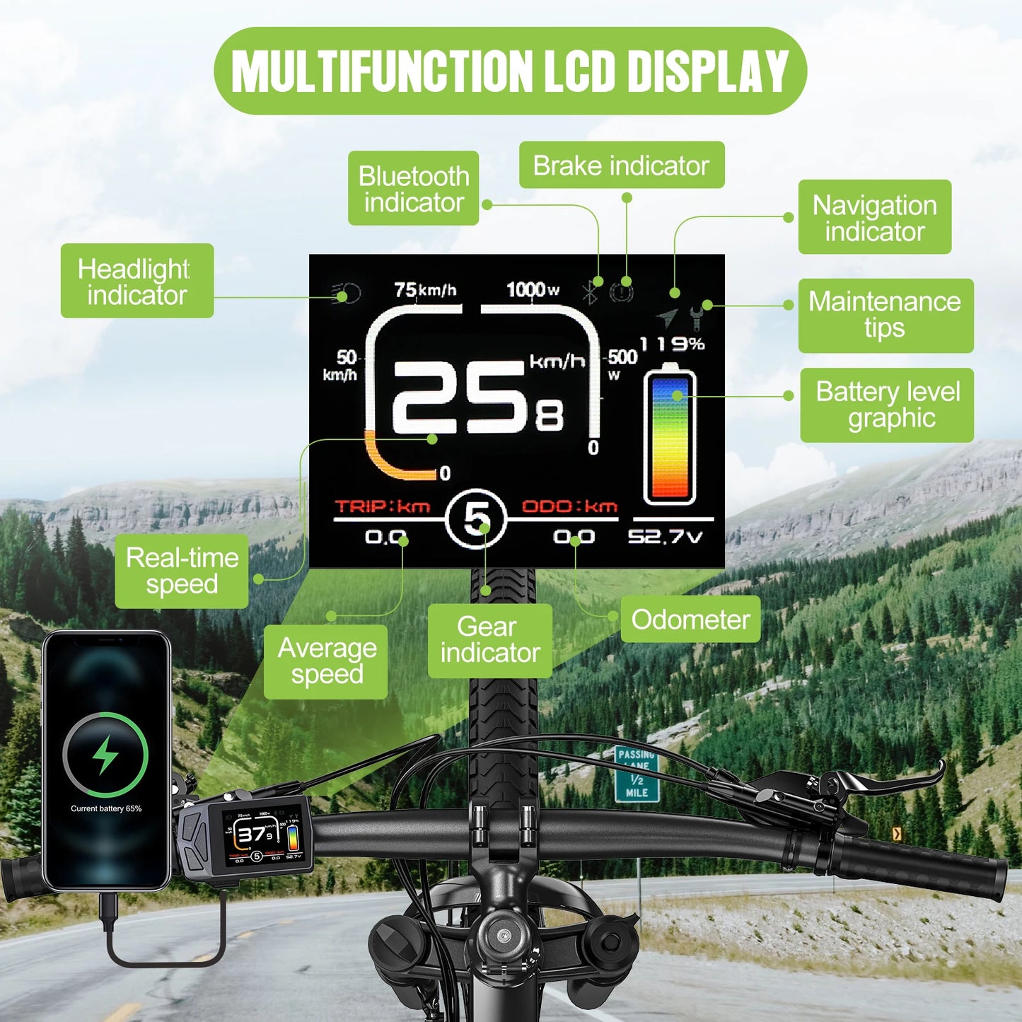 EKD01 LCD Display for Bafang Bbs01/02 Bbshd Mid Drive Motor Kit Hub Motor